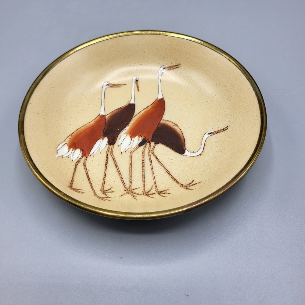 Vtg Rosenthal Netter Trinket Dish Crane Bird Brass Clad Small Bowl Gold Brown